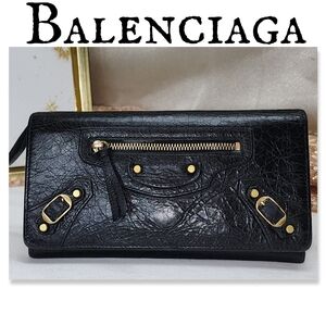 Authentic Balenciaga Black Lambskin Leather Wallet